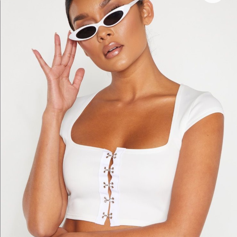 White Corset Hook And Eye Crop Top